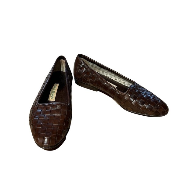 Women's 7B Cole Haan Italy Women Basket Weave Brown Leather Slip On Loafer Shoes - Picture 1 of 7